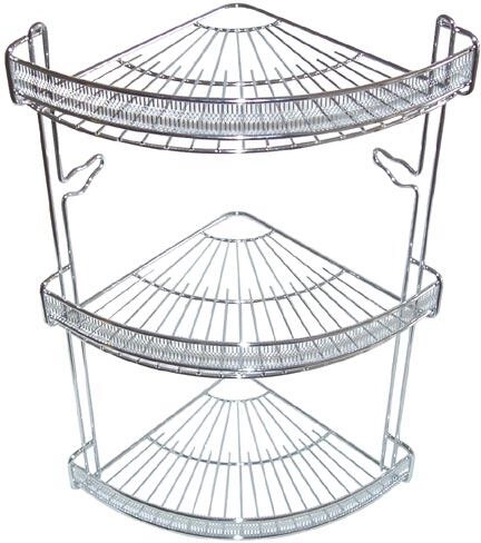 Rohová koupelnová polička, 3 patra, chrom, 22 × 22 × 47 cm