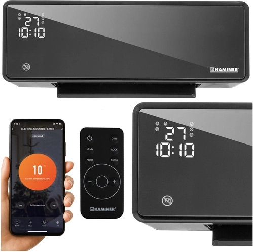 Vzduchová clona KAMINER ZELVION s Wi‑Fi a dálkovým ovládáním 1000 W / 2000 W černá – Černá