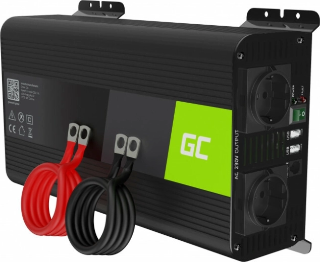 Green Cell měnič napětí 12 V na 230 V, čistá sinusovka 1000 W / 2000 W s USB