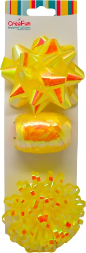 Dárková sada zlatá duhově lesklá – stuha 10 m a 2 mašle