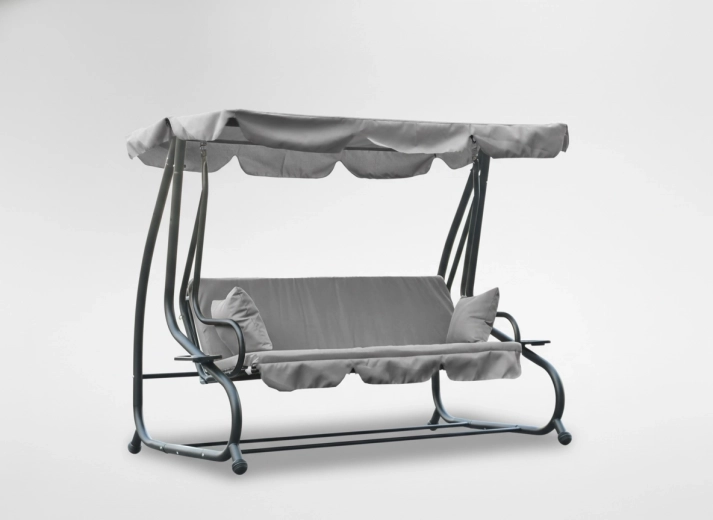 Zahradní houpací lavice se stříškou a funkcí lůžka, šedá
