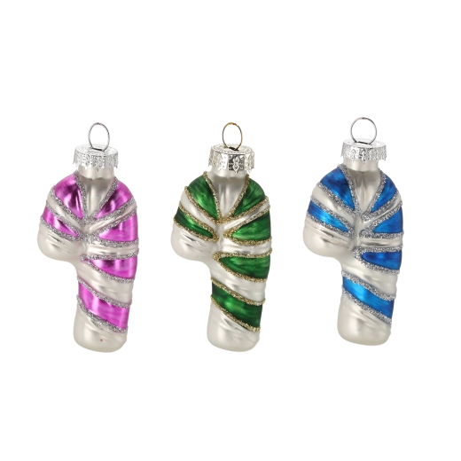 Skleněná vánoční ozdoba cukrová hůlka – mix barev, 12 ks