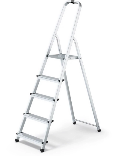 Hliníkové schůdky 1x5 s madlem a pracovní plošinou