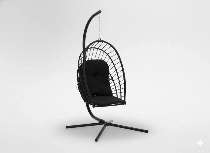 Závěsné křeslo ERIS, skládací, černé s černým polstrováním