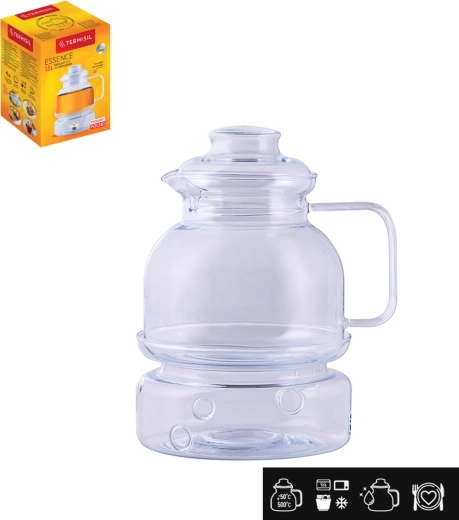 Skleněný žáruvzdorný džbán s pokličkou a ohřívačem 1,5 l