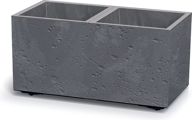 Plastový květináč s betonovým efektem, obdélníkový, marengo, se dvěma komorami