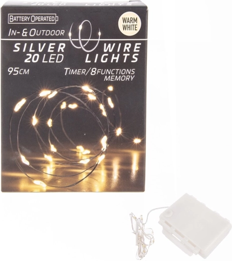 LED světelný řetěz na tenkém drátku 20 LED žlutý s časovačem