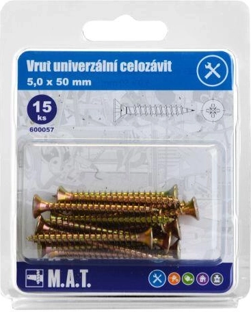 Univerzální vrut celozávit 5 × 50 mm, pozink, 15 ks
