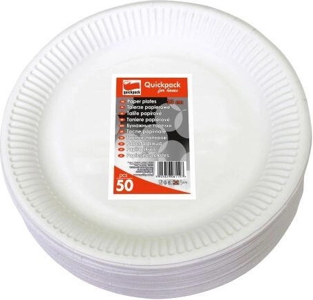 Papírové talíře jednorázové 23 cm, bílé (50 ks)