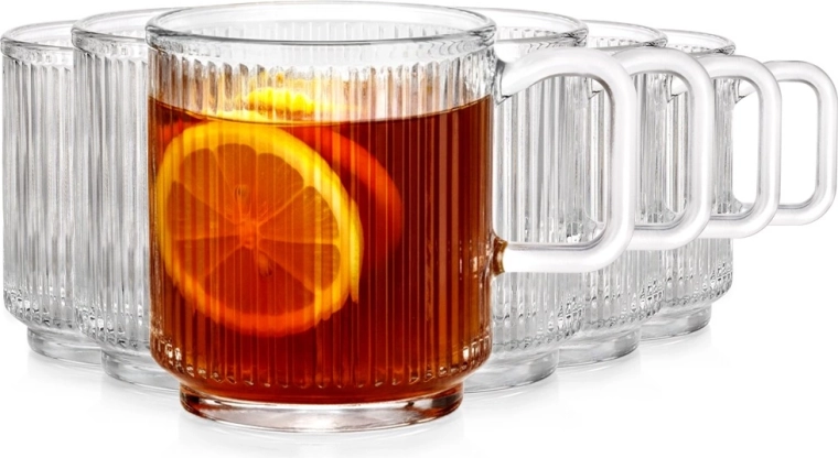 Sklenice s uchem 350 ml, sada 6 ks, žebrované sklo Vilde