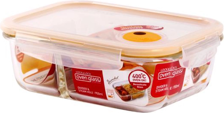Skleněná zapékací miska s přihrádkou a víkem 950 ml z borosilikátového skla
