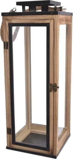 Velká dekorativní lucerna béžová 50 cm dřevo a kov