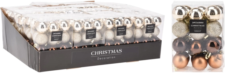 Vánoční koule 3 cm hnědo-zlaté, mix 24 ks