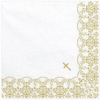 Komunijní papírové ubrousky s ornamentem bílo-zlaté 33 × 33 cm 20 ks