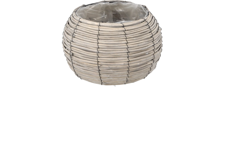 Proutěný obal na květináč kulatý 28 × 17 cm šedý
