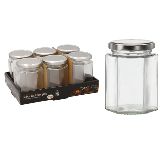 Šestihranná sklenice 270 ml s kovovým víčkem (6 ks)