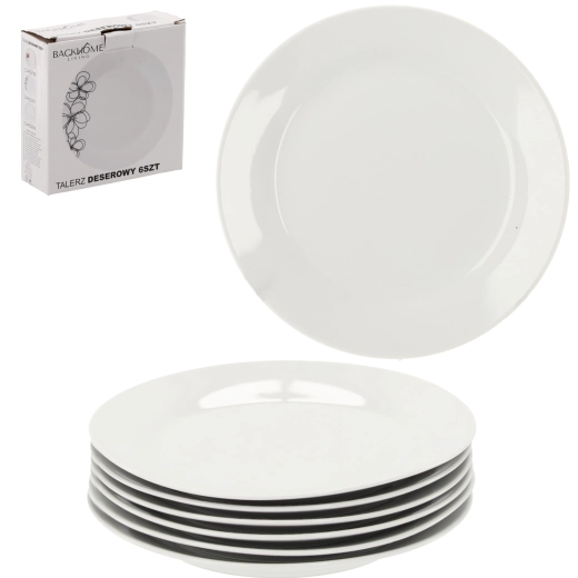 Sada bílých dezertních talířů z tvrzeného skla 19 cm (6 ks)