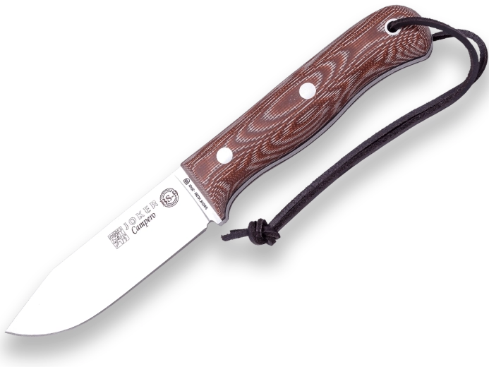 Joker Campero venkovní nůž 10,5 cm, hnědá Micarta s koženým pouzdrem a křesadlem