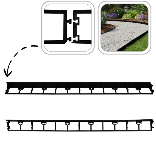 Zahradní obrubník z recyklovaného plastu 4,5 × 100 cm, černý