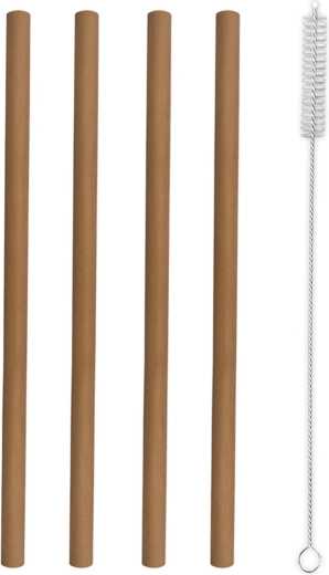 Bambusová nápojová brčka 20 cm (4 ks) s čisticím kartáčkem