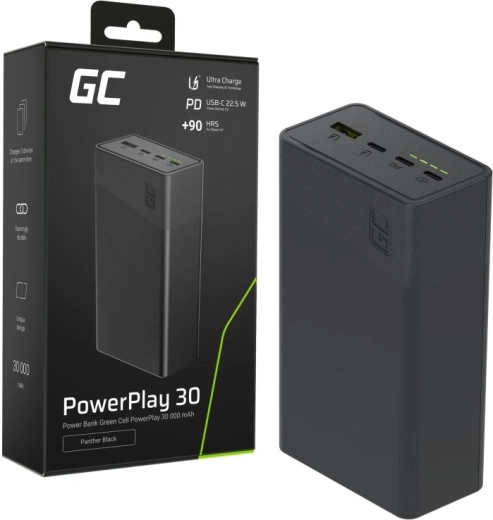 Powerbanka 30000 mAh, 22,5 W, 4 porty, černá