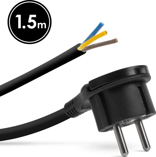 Montážní napájecí kabel s uzemněnou zástrčkou a úchytem, 1,5 m, černý