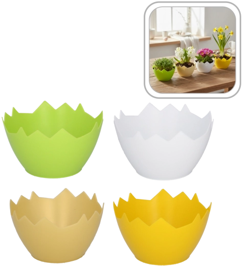 Plastový obal na květináč ve tvaru prasklé skořápky 12 cm