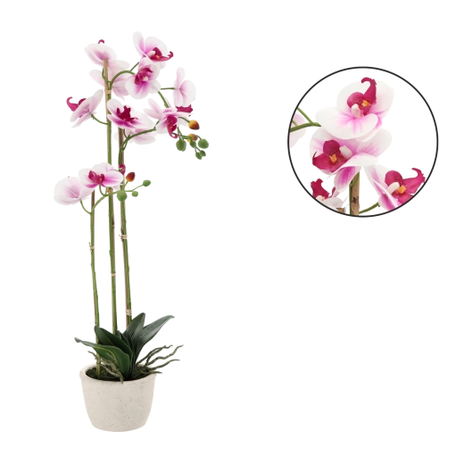 Umělá orchidej bílo‑růžová 70 cm v květináči