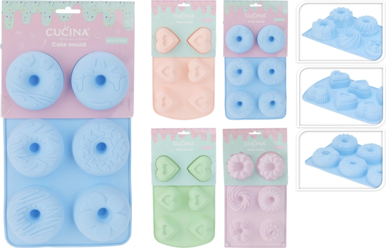 Silikonová forma na pečení – bábovka, donut a srdce (6 formiček)