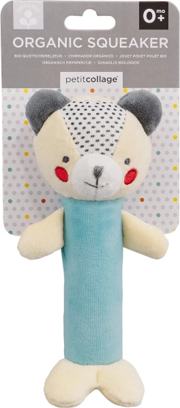 Petit Collage pískací chrastítko medvídek z organické bavlny