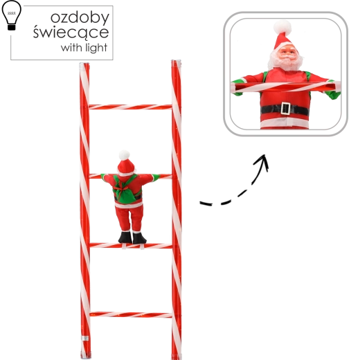 Vánoční dekorace Santa na žebříku s LED, 121 cm