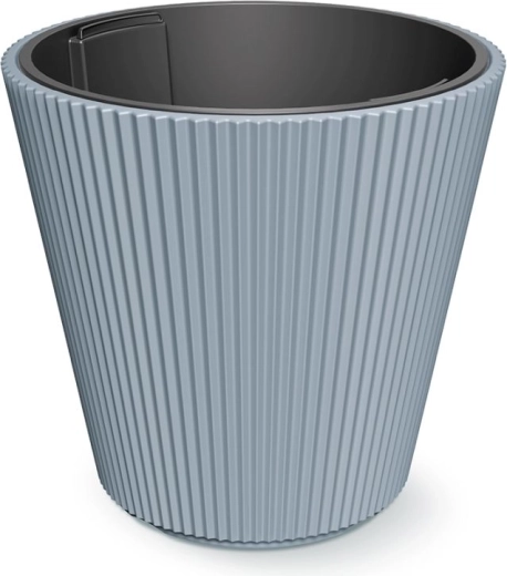 Plastový květináč se žlábkováním 46,7 cm se světlou šedí a vložkou
