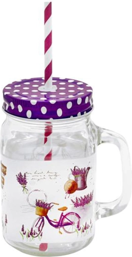Sklenice s brčkem Mason Levandule 450 ml