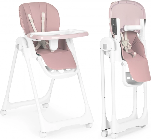 Jídelní židlička s nastavitelnou výškou, eko kůže, dvojitý pultík, růžová ECOTOYS