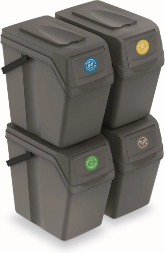 Sada třídicích košů Sortibox II 4×25 l – šedý kámen