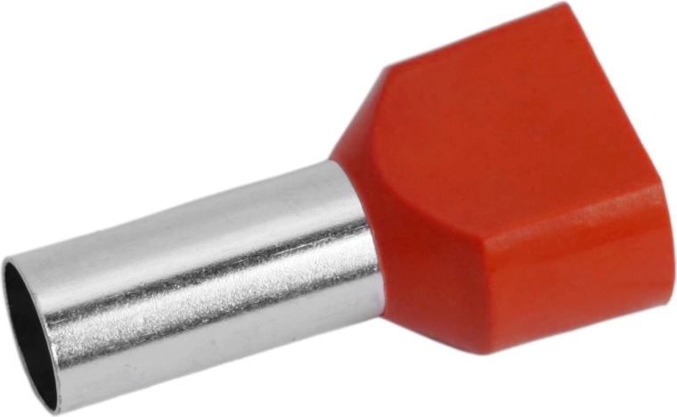 Kabelová koncovka s červenou izolací pro 2× 10 mm²