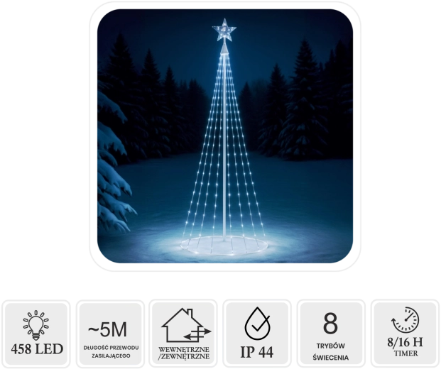 Led kuželový vánoční stromek s hvězdou 3 m, 458 LED, studená bílá, vnitřní/venkovní