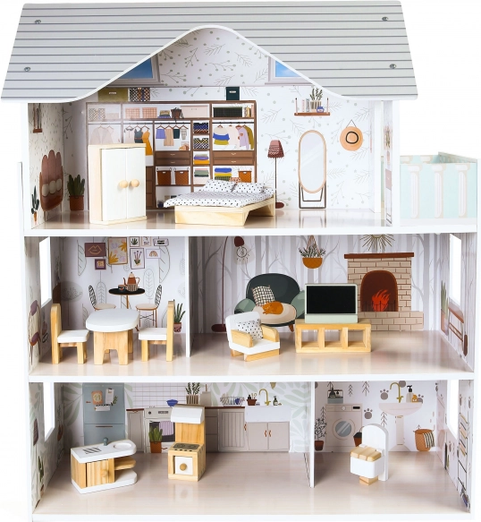 Dřevěný domeček pro panenky Emma Residence s nábytkem ECOTOYS
