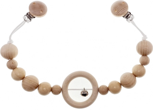 Hess dřevěný řetízek na kočárek s rolničkou, přírodní, dlouhý