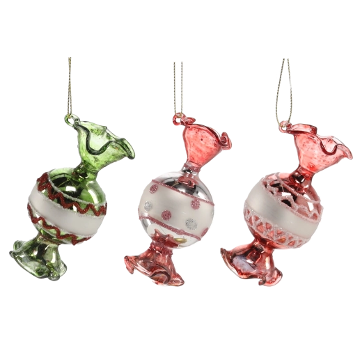 Skleněné vánoční ozdoby bonbóny, sada 6 ks