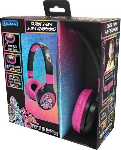 Lexibook 2v1 bluetooth skládací dětská sluchátka MONSTER HIGH s omezením hlasitosti