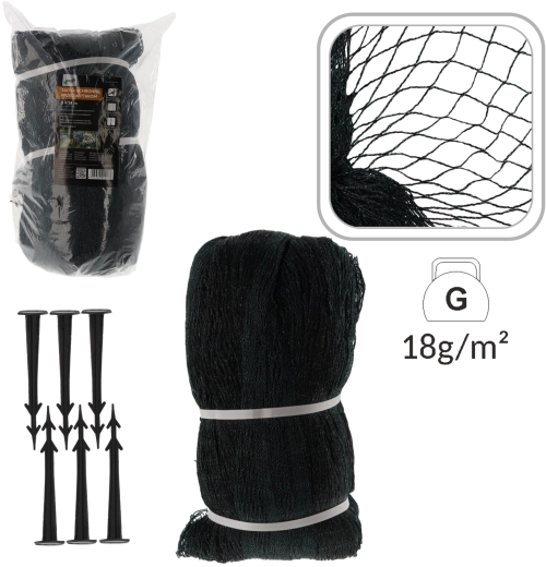 Ochranná síť proti ptákům 8 × 14 m, 18 g/m² + 16 plastových šipek