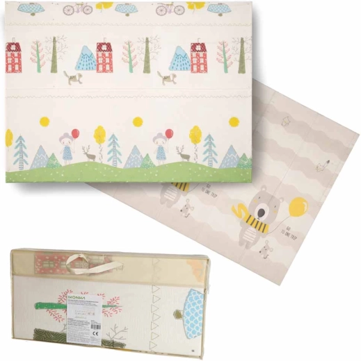 Skládací pěnová oboustranná dětská podložka 150 × 200 cm – stromy a medvídci