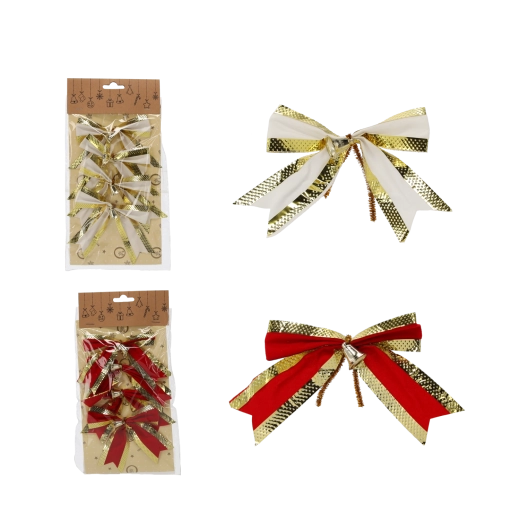 Sada vánočních mašlí 10 cm červeno‑zlaté (4 ks)