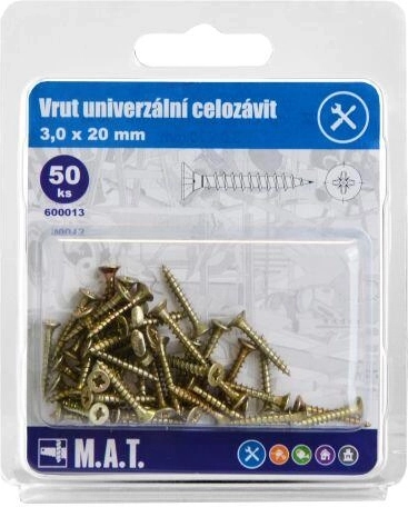 Univerzální vruty celozávitové 3,0 × 20 mm, pozinkované, 50 ks
