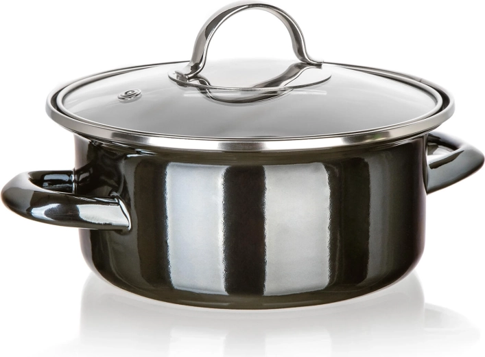 Smaltovaný hrnec se skleněnou poklicí 18 cm Metallic Black, 1,3 l