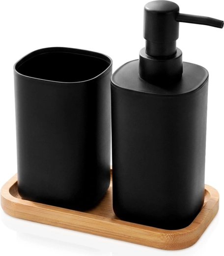 Koupelnový set Bathroom Solutions s dávkovačem a kelímkem 350 ml, černý, 3 díly