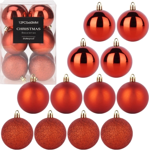 Nerozbitné vánoční ozdoby červené 6 cm – sada 12 ks