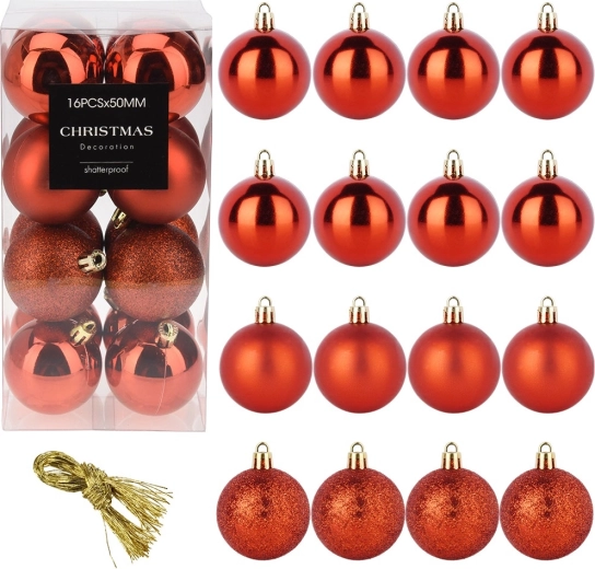 Nerozbitné červené vánoční koule 5 cm, sada 16 ks