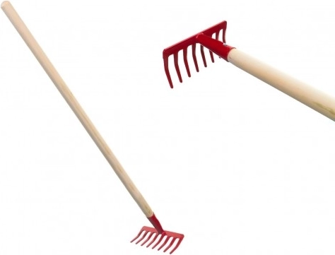 Dětské zahradní hrábě s dřevěnou násadou – Červené